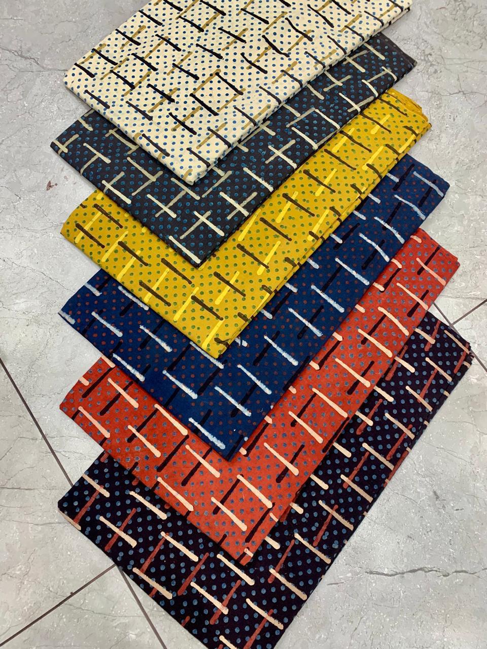 Ajrakh pure cotton handblock printed fabric in cream base with floral multicolour butti design